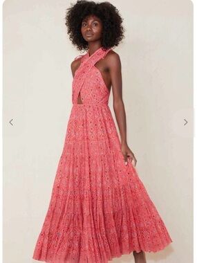 Ulla Johnson Karima Coral Pink Cross-Front Maxi Dress